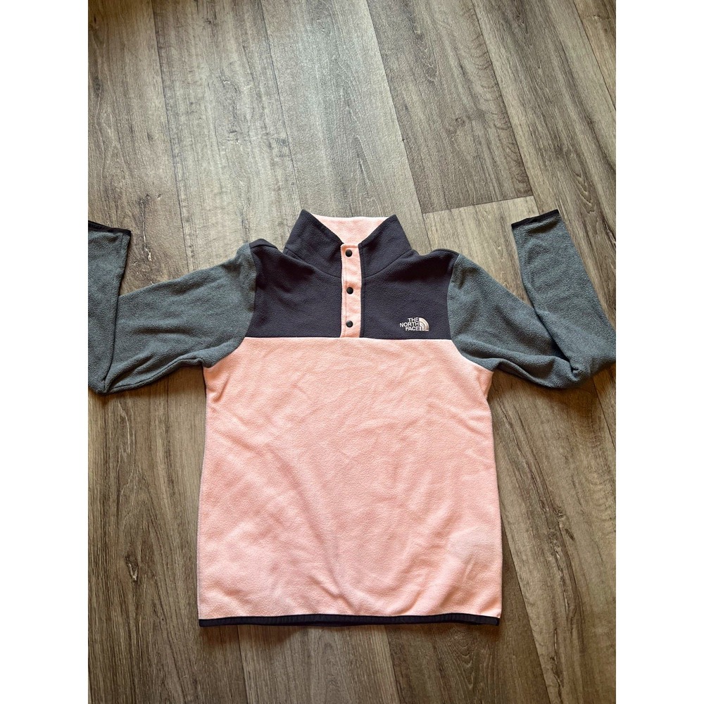 The North Face Girls Glacier 1/4 Snap Fleece Pullover Jacket L 14/16 Pink Gray